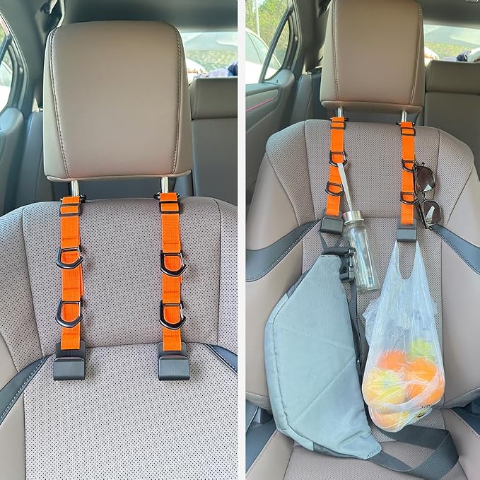 Car Headrest Hooks, Backseat Storage Organizer Hangers, Universal Vehicle Seat Back Hooks, 4 Pack (Orange) - Image 6