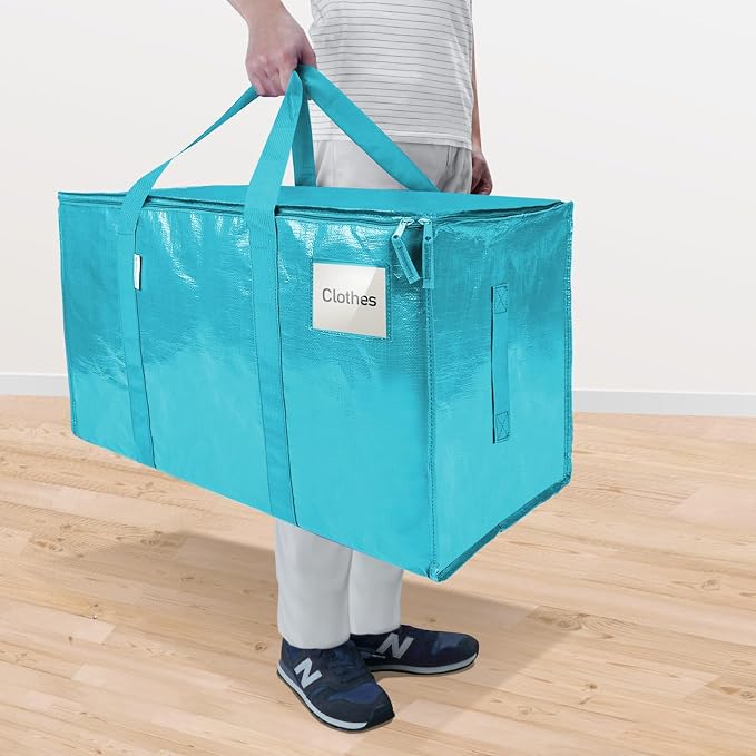 TICONN 6 Pack Extra Large Moving Bags Heavy Duty with Zippers & Carrying Handles, Durable Storage Bags Moving Boxes for Closet Organizers and Storage (6 Pack, Aqua) - Image 2