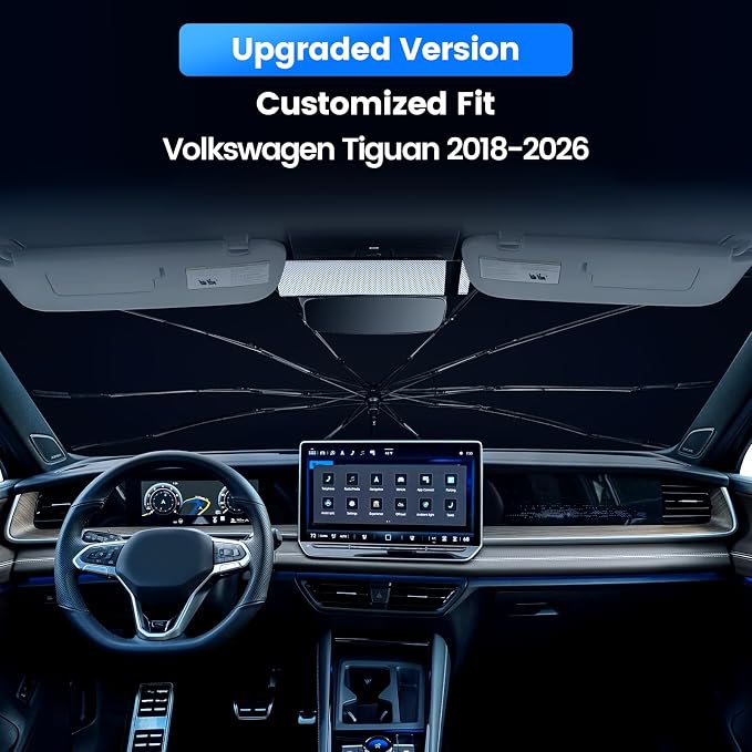 Windshield Sun Shade Umbrella Custom Fit for Volkswagen Tiguan 2018-2025 Foldable UV Protection Car Cover, Emergency Rain Shield & Dashboard Protector - Durable Auto Accessory - Image 2