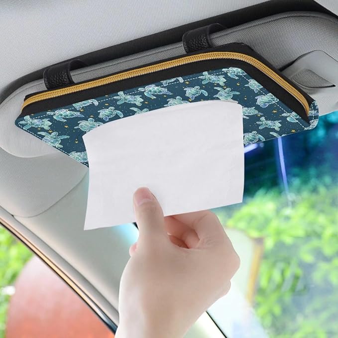 Biyejit Car Tissue Holder, Turtle Pattern Premium Sun Visor Napkin Case, Hanging Car Accessories Used to Organize Paper Towels and Storage Small Items - Image 3