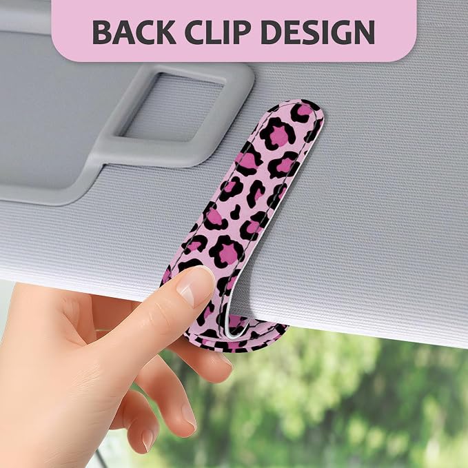2 Pack Sunglass Holder for Car Visor, Universal Magnetic Car Sunglass Holder for Different Size Eyeglasses, Car Visor Accessories (Leopard-Pink) - Image 4