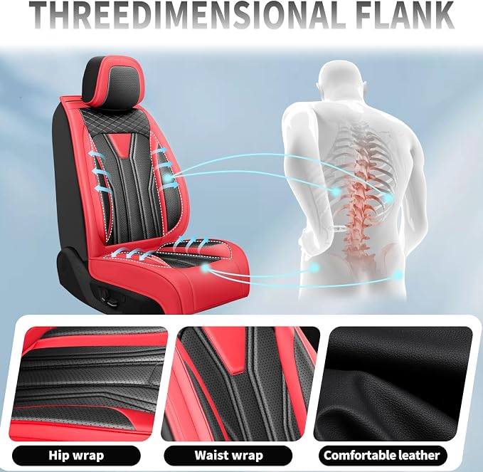 Fit Rogue Car Seat Covers Compatible with Nissan Rogue 2014-2026 - Full Set Premium Leather Waterproof Breathable，All-Weather Seat Cushion Protecto & Airbag Compatible (Full Set Red & Black) - Image 7