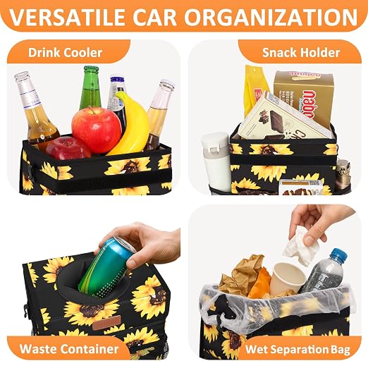 Vankor Car Trash Can with Lid Leak Proof Car Accessories for Women | 2.2 Gallon Cute Hanging Car Trash Bin for Men Car Truck Vehicle Sedan SUV Interior Automotive Garbage Cans, Sunflower - Image 6