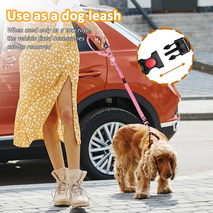 Laqibak Removable Dog Seat Belt Harness for Car, 3 in 1 Pet Seatbelt Leash | Retractable Headrest-Mounted,Restraint & Adjustable Reflective Bungee Dog Seatbelt Tether,Pink and Black - Image 4