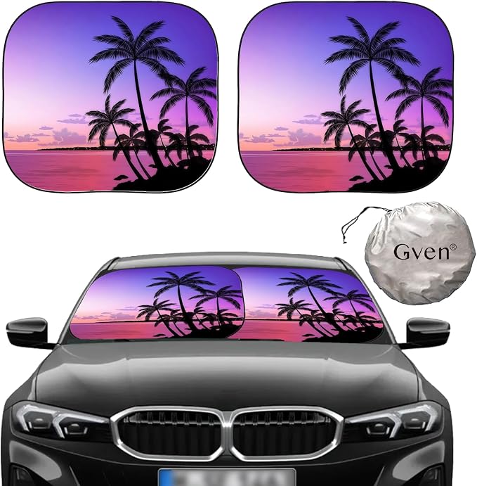 Gven Windshield Sun Shade for Car 2-Piece Foldable Sunshade for Front Windows, Blocks UV Rays, Automotive Interior Sun Protection Car Summer Accessories（Sunset,S） by Gven