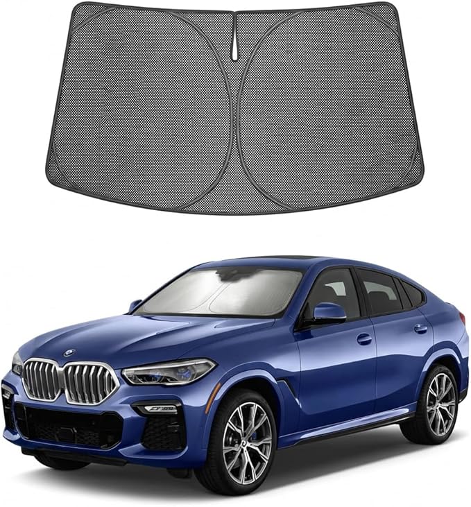 Proadsy Custom Fit 2020-2026 BMW X6 Windshield Sun Shade, Blocks Heat | Ice Crystal Micro-Refraction Blocks 99% UV, Drops Cabin Temp 54°F. Foldable Full Coverage for Summer Parking/Camping Privacy by Proadsy