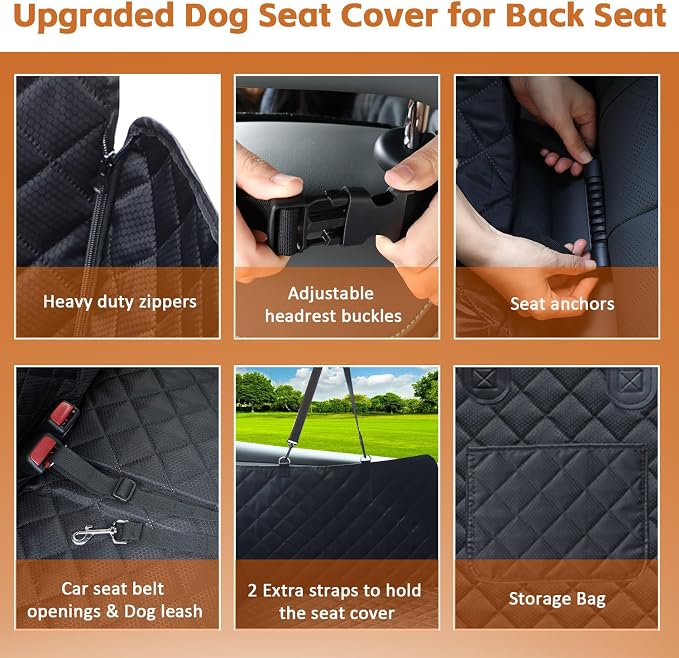JSTHT Dog Car Seat Cover for Pets Back Seat Extender Support 420lbs | Hard Bottom Dog Car Seat Cover, Waterproof Car Seat Cover Protector, Nonslip Scratch Proof Dog Hammock for Car SUV and Truck - Image 7