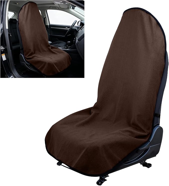 Waterproof Car Towel Seat Cover, Sweating Non Slip Car Seat Cover Protector for Gym Workout, Running, Swimming, Beach and Hiking, Machine Washable, Universal Fit for Front Seats (Brown) by Wogomz