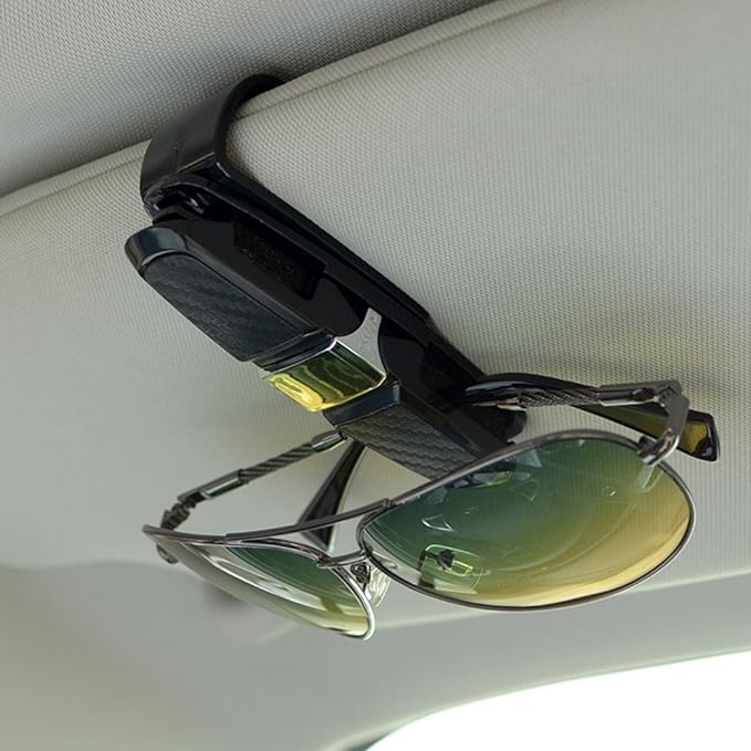 FineGood 2 Pack Glasses Holders for Car Sun Visor, Sunglasses Eyeglasses Mount with Ticket Card Clip - Black - Image 2