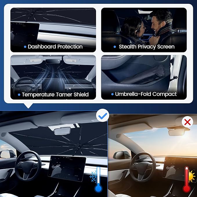 Windshield Sun Shade Umbrella Fit for Toyota Highlander 2020-2026 | Not for Grand Highlander Model, Foldable UV Protection, Emergency Rain Shield & Dashboard Protector - Durable Auto Accessory - Image 5
