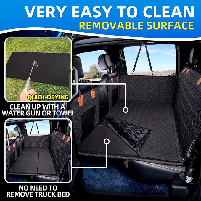 MAXFUT Dog Car Seat Cover for Back Seat,Seat Extender for Full Size Truck | Removable surface,Hard Bottom Dog Hammock,Waterproof,Strong Support,More Rest Space,Truck Back Seat Protector,Black - Image 3