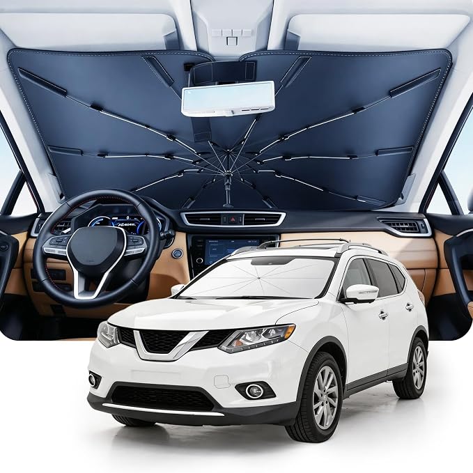 DMJN Umbrella Windshield Sun Shade for Nissan Rogue (2008-2026), Car Sunshade for Front Windshield [Nano Ice-Crystal Coatings] UPF50+ Heat & UV Block, Protect Interior & Keep Cooler by DMJN