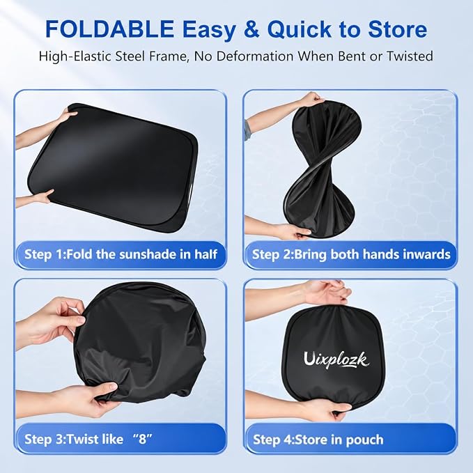 2026 New Upgrade Car Windshield Sun Shade Umbrella 300T Oxford | 55.12 × 27.6 Inch Fits Sedan SUV Truck Blocks UV & heat scratch resistant foldable with storage pouch protects dashboard - Image 6