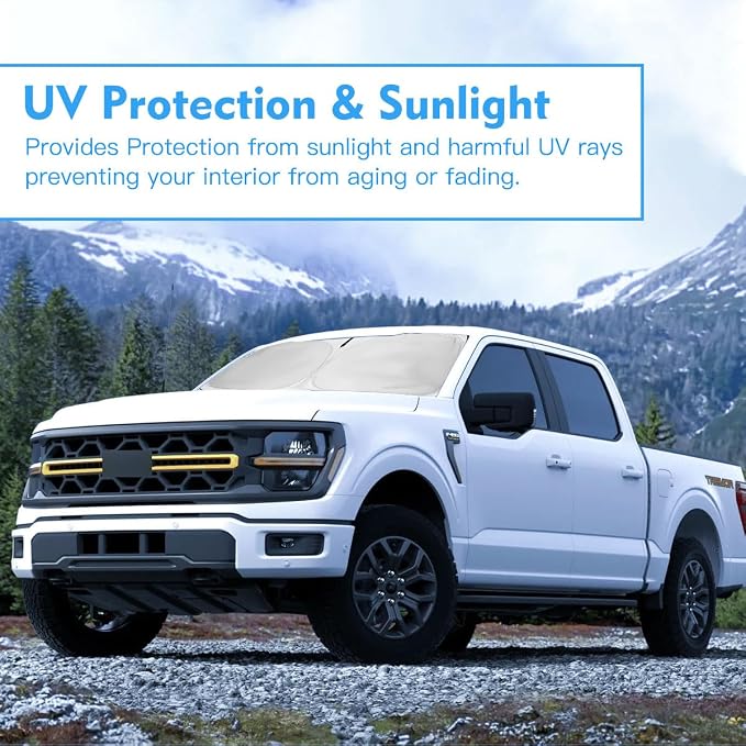 Windshield Sun Shade Car Sunshade Accessories Fit 2021-2026 Ford F-150 F150 | HUOHUIGO Front Truck Window Shade Cover Sun Visor Heat Shield Fit Ford Lariat, King Ranch, Platinum, XL XLT Limited Raptor - Image 7