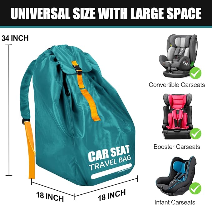 Car Seat Travel Bag for Airplane, Padded Strap Car Seat Bags for Air Travel | Large Car Seat Bags for Air Travel, Carseat Storage Bag Backpack for Airport, Carseat Cover Travel - Baby Travel Essential - Image 3