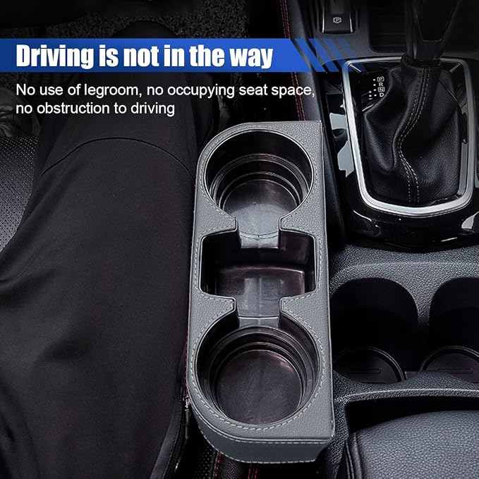 KITUREK Car Cup Holder, PU Leather Cover Auto Front Seat Organizer, Grey | Multifunctional Cup Drink Holder, Gap Filler Coin Bucket Storage Box, Console Side Pocket, Cell Mobile Phone Holder - Image 5