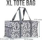 Extra Large Utility Tote Bag - Oversized Collapsible Reusable Wire Frame Rectangular Canvas Basket With Two Exterior Pockets For Beach, Pool, Laundry, Car Trunk, Storage - Damask Gray - Image 3
