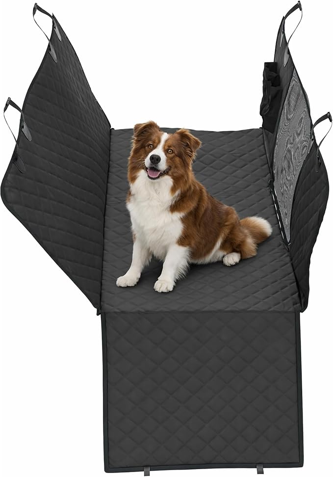 Dog Car Seat Cover for Back Seat, Waterproof, Scratchproof, Nonslip, Dog Hammock for Car, Safety Harness Included, Seat Covers for Pet Dogs, Standard Size (Black) by Platinum+Shield