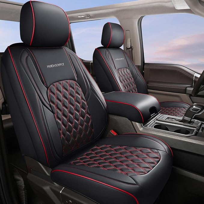 Huidasource Front Seat Covers for Wrangler JK 2007-2017 (Front Pair/Black&Red) by Huidasource