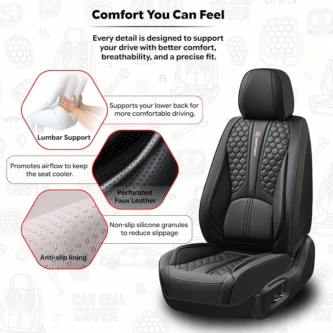Black Universal Car Seat Cover, Waterproof Leather, Lumbar Support | Compatible with over 7,200+ Vehicle Models - Image 4