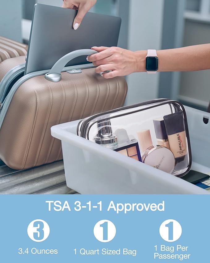 BAGSMART Clear Toiletry Bag 3-Pack TSA Approved Water-Repellent, Black | Carry on Travel Accessories Bag, Airport Airline Quart Size Bags for Women Men, Makeup Cosmetic Bag - Image 3