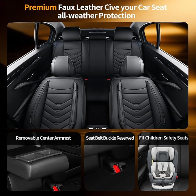 Fit Renegade Car Seat Covers Compatible with Jeep Renegade 2015-2021 2022 2023.Full Coverage Waterproof Leather,Compatible with Airbag,All - Weather Seat Cushion Protector (Full Set, Black) - Image 3