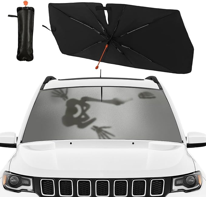 Skull Skeleton Car Windshield Sun Shade Umbrella Bendable Handle Foldable Funny Skull Sunshade for Car Windshield Block UV Rays Keep Vehicle Cool for Most Sedans SUV Trucks Cars 57"x30" - Image 3