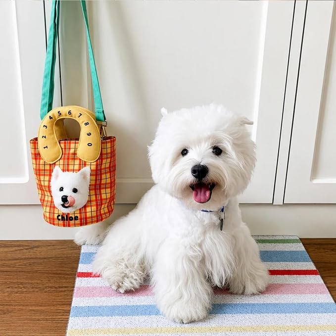 Personalized Pet Portrait Canvas Handbag Custom Dog Cat Mom Gift with Name | Plaid Bucket Bag with Number Handle & Crossbody Strap, Unique Gift for Pet Lovers - Image 6