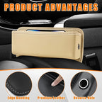 Ziciner Car Seat Gap Organizer, Premium Leather Auto Seat Storage Box, Vehicle Adjustable Front Seat Gap Filler, Car Seat Side Pocket Organizer for Phones, Glasses, Keys, Money, Cards (Beige) - Image 3