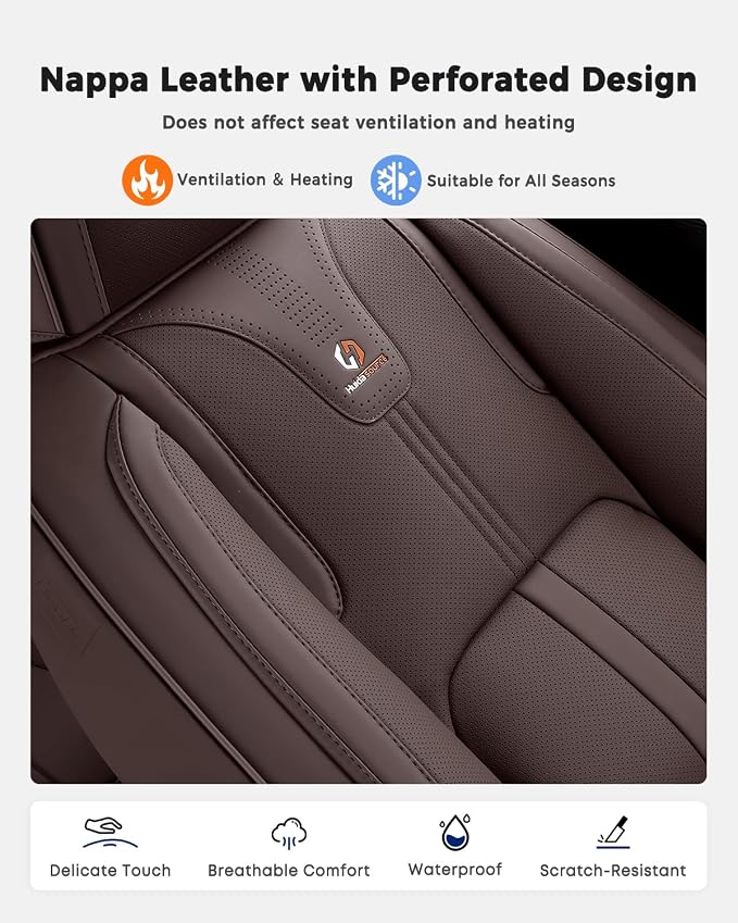 Huidasource Coffee Front Seat Cover Luxury Nappa Leather, Front Car Seat Cover with Airbag, Front Storage Pocket, Lumbar Support, Cooling＆Heating, Universal Fit for Most Cars SUV Trucks, Coffee - Image 5