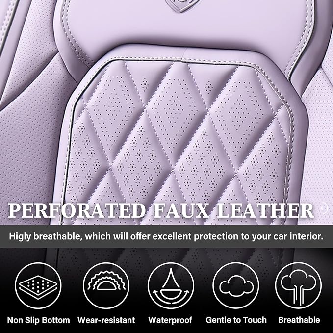 Coverado Car Seat Cover Front Seats, 2-Pack Luxury Faux Leather Seat Covers, Purple Car Seat Cover, Waterproof Car Seat Protectors, Driver Front Seat Cover Universal Fit for Most Cars, Purple - Image 7