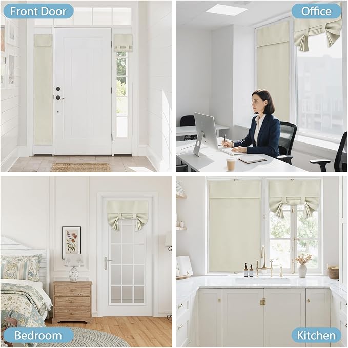 RYB HOME Sidelight Curtains for Front Door, Skinny Narrow Window Curtains | Entry Glass Door Cover, Renter Friendly Blackout Curtains, Adhesive No Drill, Wide 12 inch x Long 69 inch, Light Beige, 1 Pc - Image 9