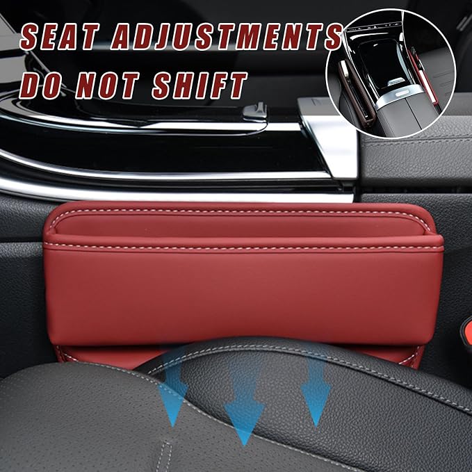 Ziciner Car Seat Gap Organizer, Premium Leather Auto Seat Storage Box, Vehicle Adjustable Front Seat Gap Filler, Car Seat Side Pocket Organizer for Phones, Glasses, Keys, Money, Cards (Red) - Image 6
