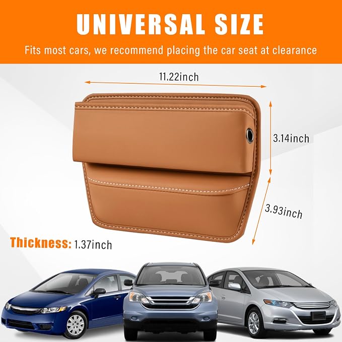 Ziciner Car Seat Gap Organizer, Premium Leather Auto Seat Storage Box, Vehicle Adjustable Front Seat Gap Filler, Car Seat Side Pocket Organizer for Phones, Glasses, Keys, Money, Cards (Khaki) - Image 2