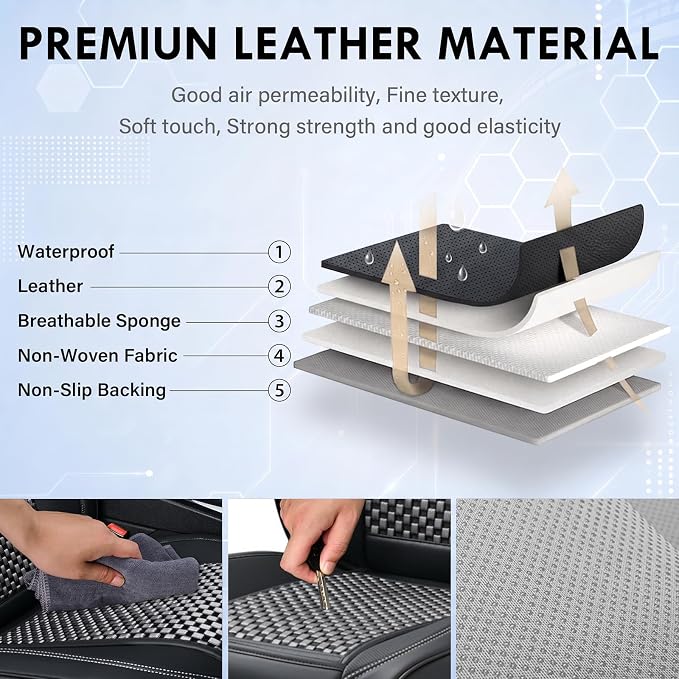 Coverado Leather Seat Covers for Car, Waterproof Car Seat Covers Full Set, 2 in 1 Conversions Car Seat Cover Protector Car Accessories Universal Fit for Most Cars SUVs and Trucks (Black&Gray) - Image 7