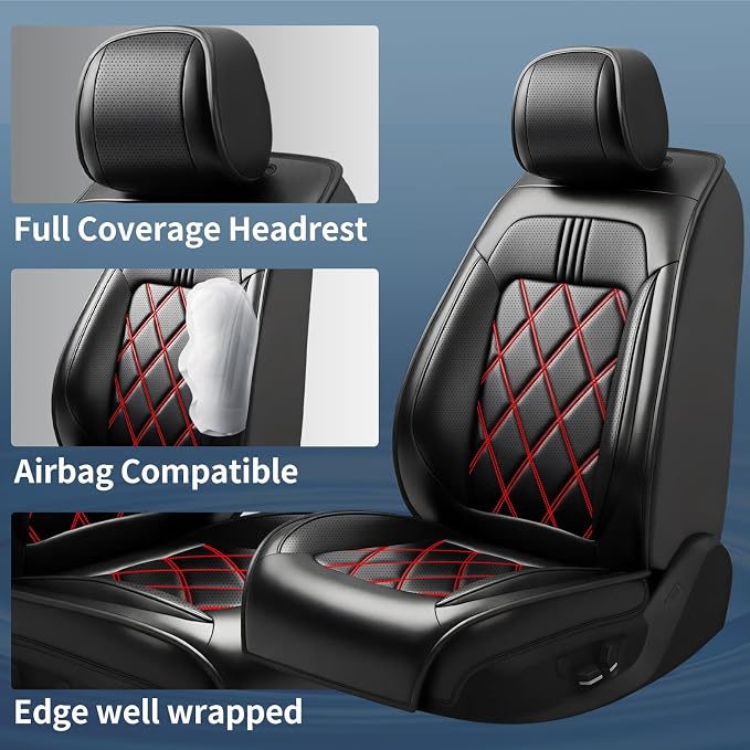 Soul Car Seat Covers Custom Fit for Kia Soul 2010-2026, Premium Full Coverage Leather Automotive Seat Protectors, All Seasons Waterproof Breathable, Airbag Compatible (Full Set, Red & Black) - Image 2