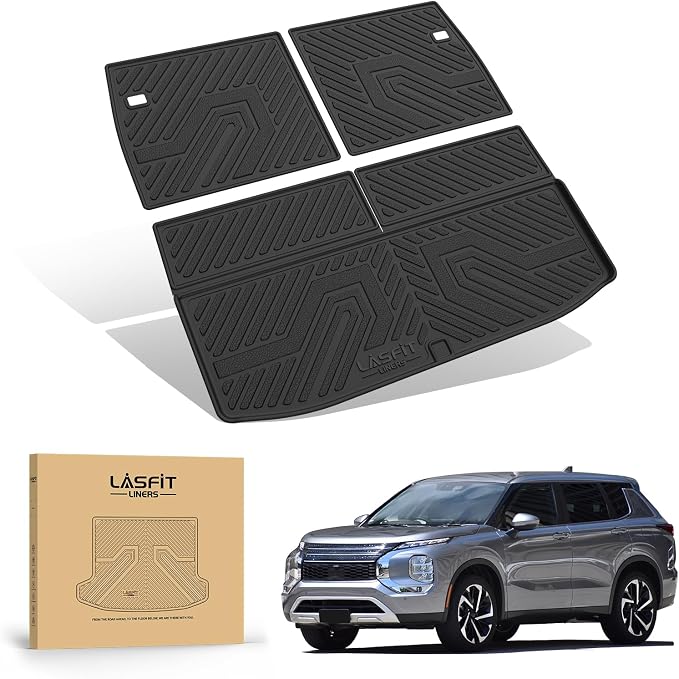 LASFIT Cargo Mat & Backrest Mats for 2022-2025 Mitsubishi Outlander | Not Fit PHEV or Sport Models, 3D Custom Fit TPE All Weather Trunk Liner, Full Coverage Secure-Fit Cargo Liner, Easy to Wash by LASFIT