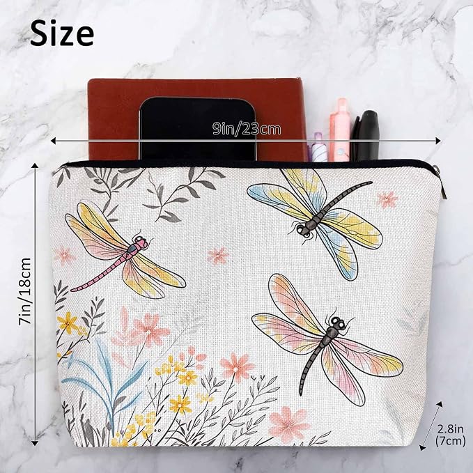 Makeup Bag For Purse Dragonfly, Garden Dragonflies Flowers Nature Cosmetic Bags For Women With Zipper Travel Toiletry Pouch Makeup Bags Makeup Organizers Purse For Toiletries Cosmetics - Image 4
