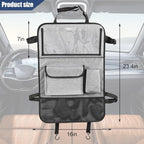 Car Backseat Organizer with Foldable Table Tray, 6 Storage Pocket Vehicle Seat Back Protector Kick Mat with Touch Screen Phone Holder, Auto Seat Organizer for Travel, Universal Fit (Grey) - Image 2