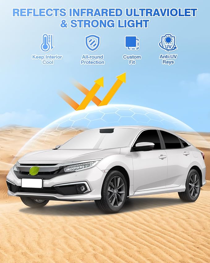 Canvcle Windshield Sun Shade for Honda Civic 10th Gen 2016-2021 (NOT for Hatchback) Side Rear Window Shade Cover Set Full Window Sun Visor Blocker Privacy Cover Keep Vehicle Cool Black 8PCS - Image 2