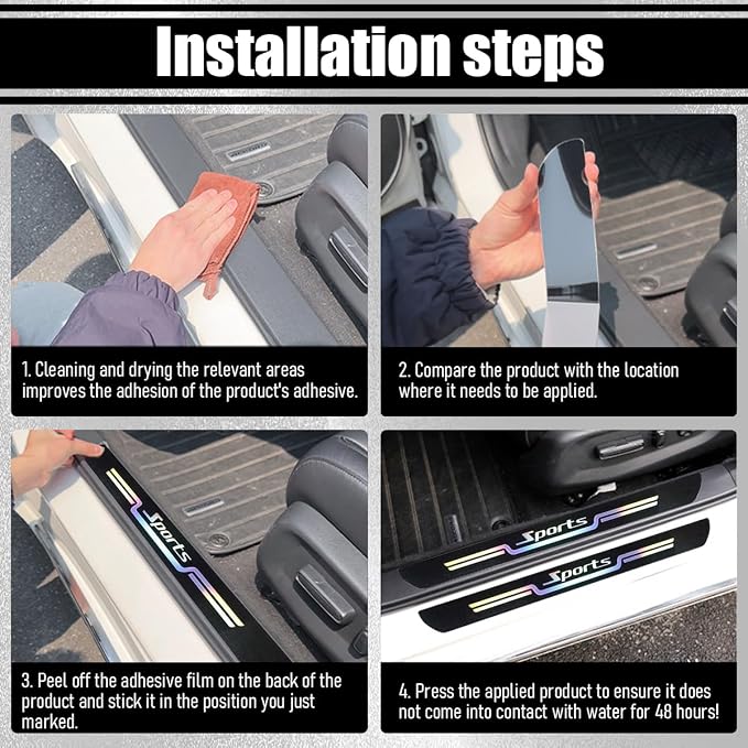 4PCS Car Door Sill Protector, Sport Anti-Slip Vehicle Door Edge Scratch Protection, Self-Adhesive Automotive Entry Guard Decoration Sticker, Universal for SUV RV Truck (Black) - Image 5