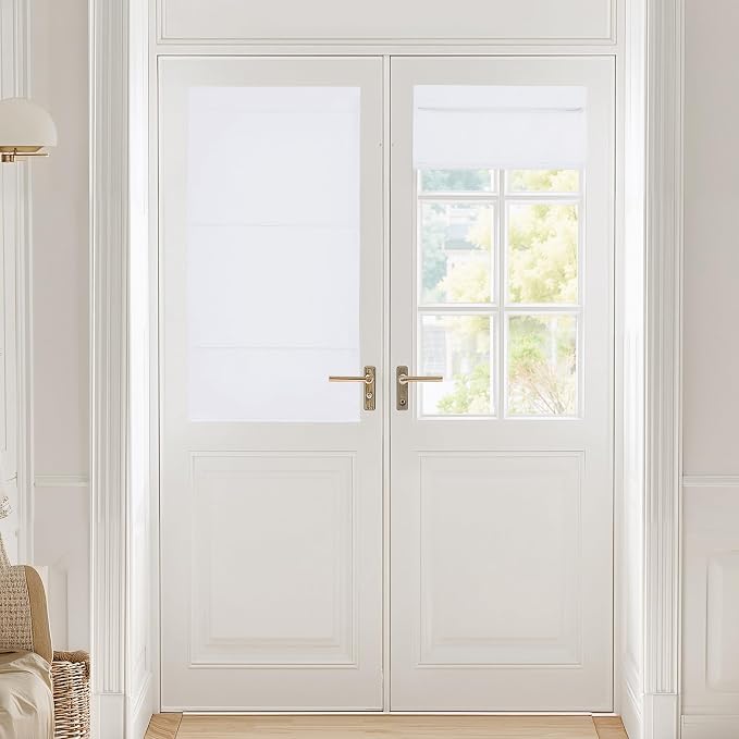 NICETOWN Pure White Roman Shades French Door No Drill Curtain for Kitchen | Easy Installed Short Curtains, Thermal Insulated, Adjustable Roller Shade, Window Blind for Office, 1 Panel, 27" W x 48" L by NICETOWN