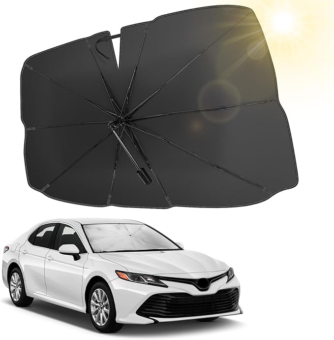 JOYTUTUS Windshield Sun Shade Umbrella, Upgraded 360° Rotation Bendable Shaft Handle, Foldable for Mini Car/Hatchback, Automotive Interior Sun Protection, UV Rays Block, 51''x 29'' by JoyTutus