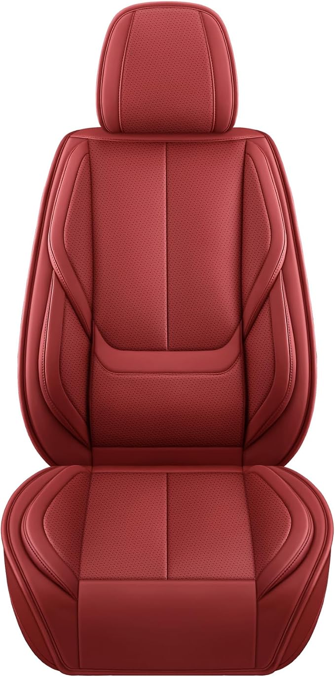 MINGBRON Front Car Seat Covers, Leather Car Seat Covers, Fit for Most Cars SUV and Most Sedan Red - Image 3