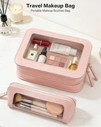 2Pack Clear Makeup Bags Set, Clear Pencil Case Pouch,Portable Leather Travel Toiletry Bag Pink Car Accessories for Women - Image 3