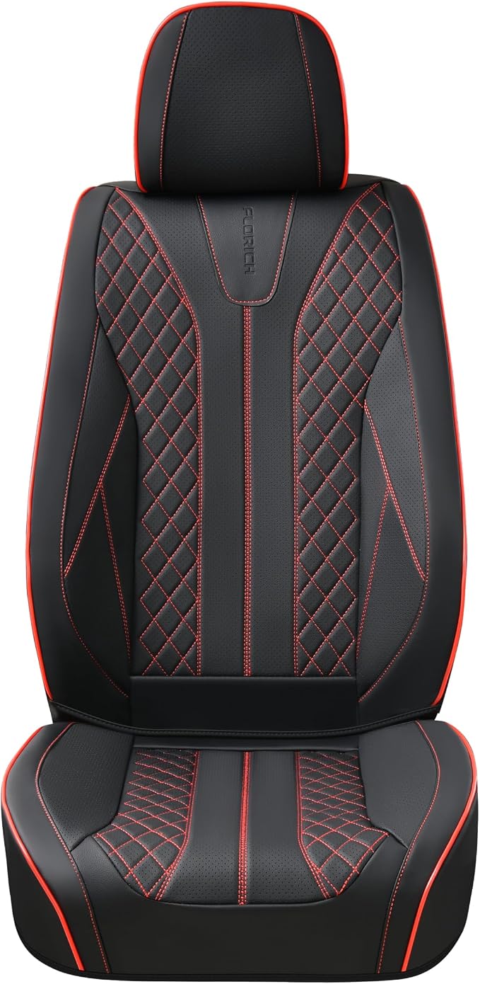 FLORICH Leather Car Seat Covers, Automotive Seat Cover 2 Pack Waterproof Seat Covers for Cars Driver Seat Cover Protectors Universal Fit for Most Cars SUV Trucks Vehicles, Black&Red Line - Image 9