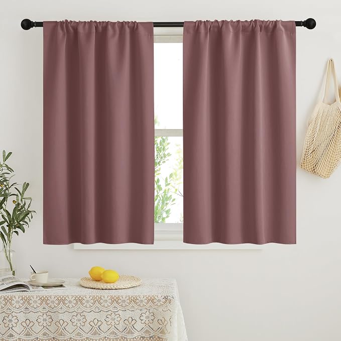 RYB HOME Short Blackout Curtains for Bedroom, Room Darkening Insulated | Rod Pocket, Summer Heat Light UV Blocking, Energy Saving, Drapes for Nursery, W34 x L48, Dusty Rose, 2 Panels by RYBHOME