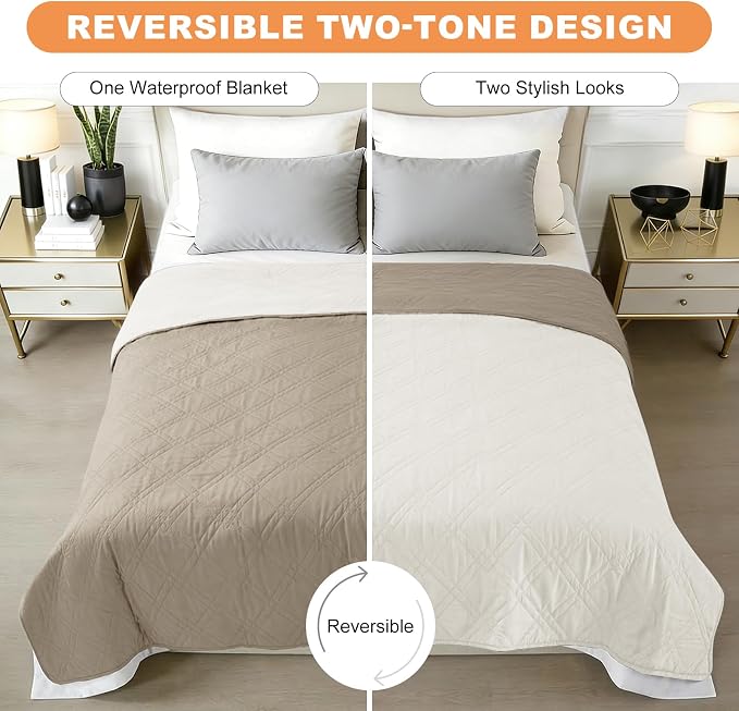 100% Waterproof Washable Dog Blanket，Khaki+Off White 30"x30" | ,7-Layer Reversible Couch Covers for Dogs Met for Sofa Furniture Car Camping - Image 3