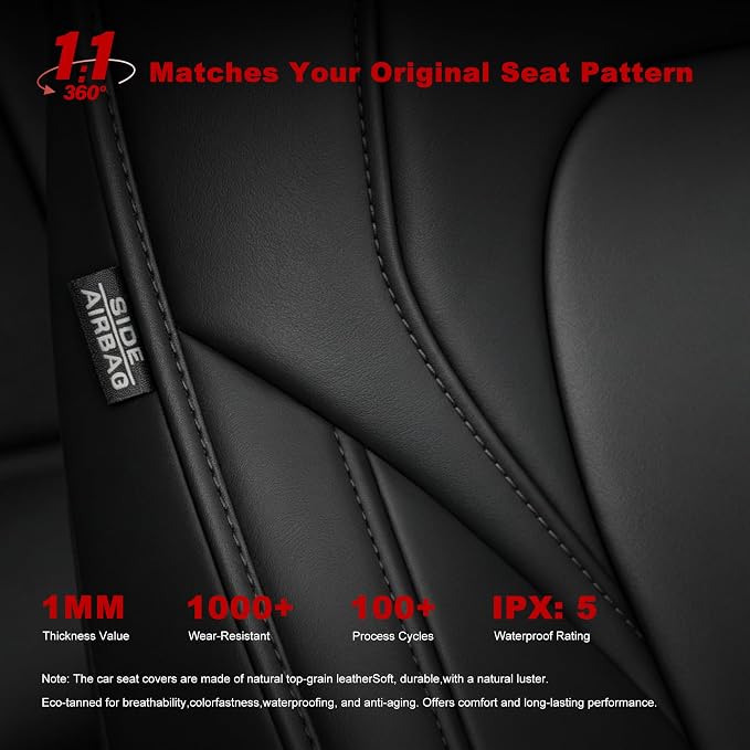 TTX LIGHTING Custom Fit Seat Covers for Tesla Model Y 2020-2026 | Preserve Premium Interior with Original Seat Pattern Perforated Waterproof Faux Leather Full Set Airbag Compatible - Image 7