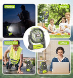 DOWILLDO 10400mAh Portable Battery Powered Camping Fan - with LED Light, Quiet Battery Operated, Camping Gear for Travel, Tent, Beach, Car or Hurricane Power Outages, Green - Image 7
